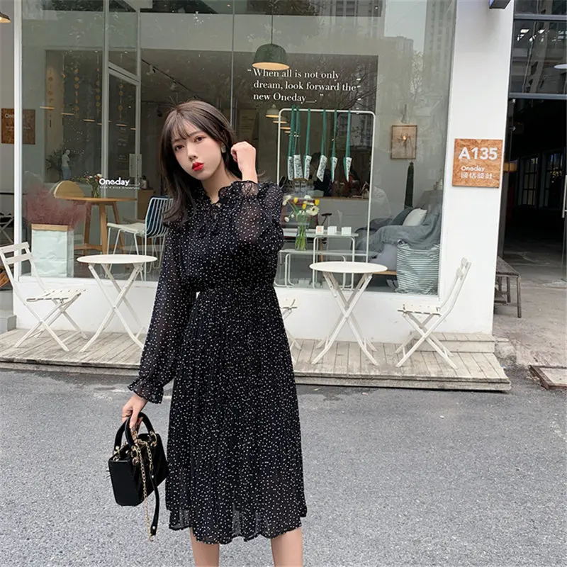 HziriP стильное шифоновое платье в горошек с оборками подходит ко всему нежное 2020