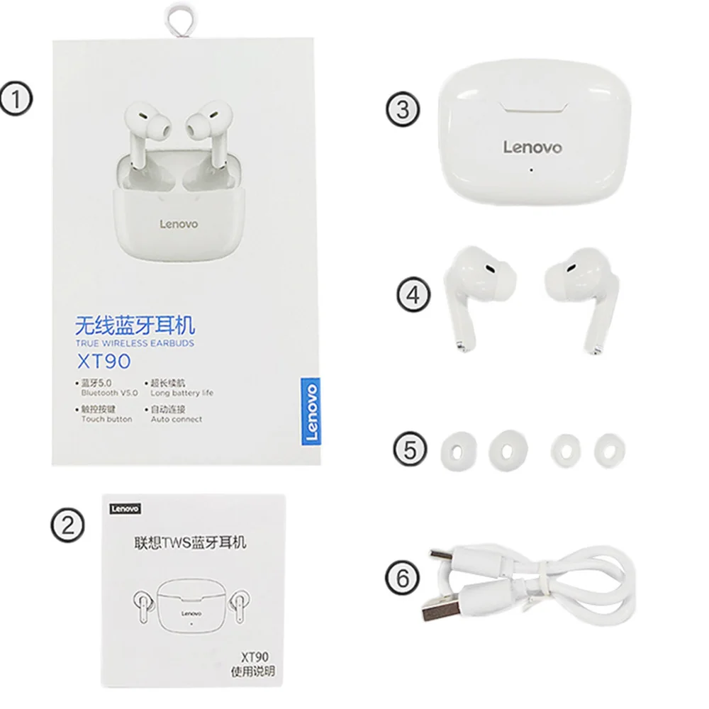 

Lenovo XT90 V5.0 Bluetooth Wireless Headphones Invisible In-Ear Headset Smart Noise Reduction For All Phones And Computers