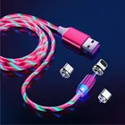Магнитный кабель Micro USB Type-C, кабель для iPhone, Huawei, Xiaomi, Samsung, Светодиодный светящийся зарядный провод, светящийся шнур