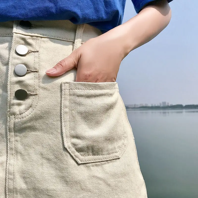 

Aurkrrvn Women's Denim A-line Skirts Womens Button High Waist Jean Skirts with Pocket Woman Summer Chic Casual Mini Denim Skirt
