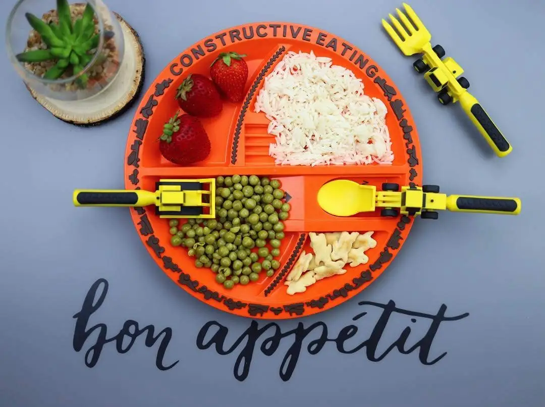 Набор детского столового прибора Constructive Eating Set Kids Cutlery Construction Combo Tableware with Plate Toddlers Fork Spoon Babies and Flatware Toy on.