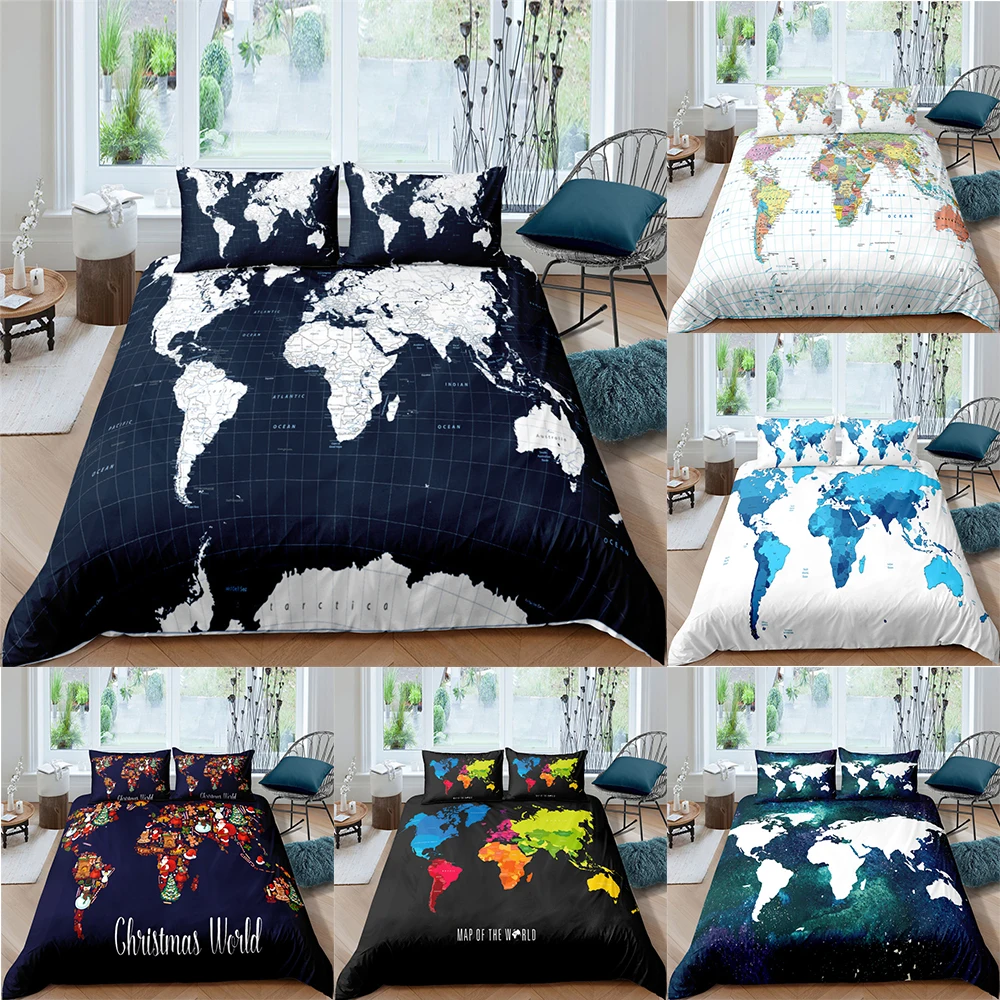 

World Map Bedding Set Printed Duvet Cover With Pillow Covers Home Textiles Single Double Full Twin Queen Size