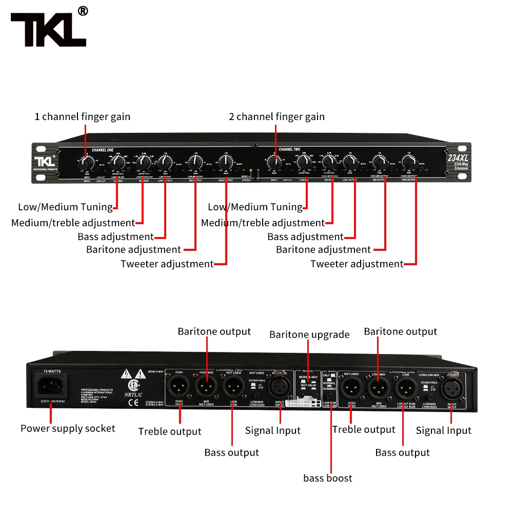 TKL Mono 4 полосный кроссовер высококачественный стерео 2/3 Way 234XL Профессиональный