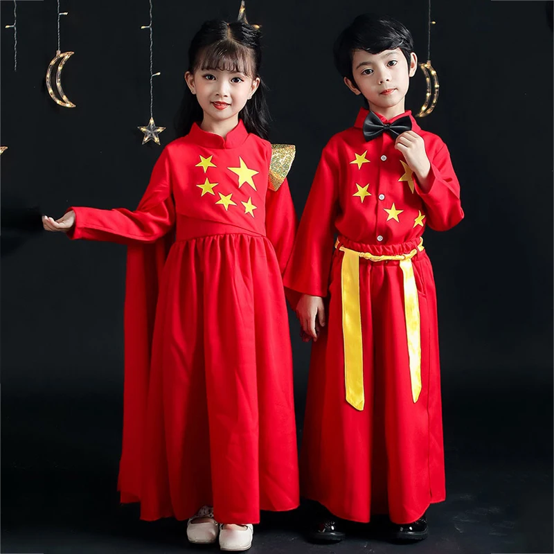 

2021 Jazz Costume Boys Girls Hip Hop Clothing Red Stars Sets For Kids Performance Modern Dancing Clothes Stage Outfit XS2853