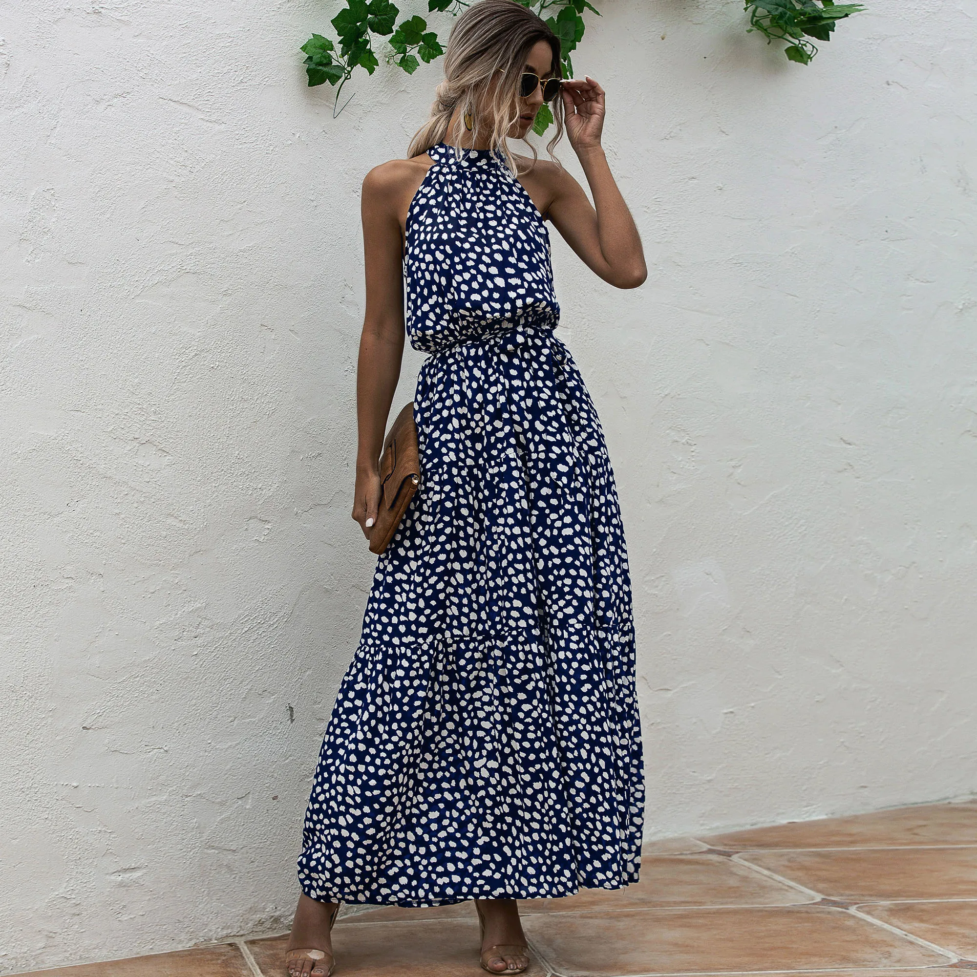 

Summer Women Dress 2020 Halter Neck Sleeveless Sexy Backless Print Fashion Casual Long Dress Elegant Bohe Maxi Dresses Vestidos