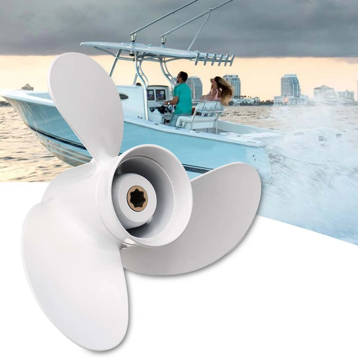 

6G1-45941-00-El for Yamaha 6-8Hp 8 1/2 X 8 1/2 Boat Outboard Propeller White Aluminum Alloy 7 Spline Tooths R Rotation 3 Blades