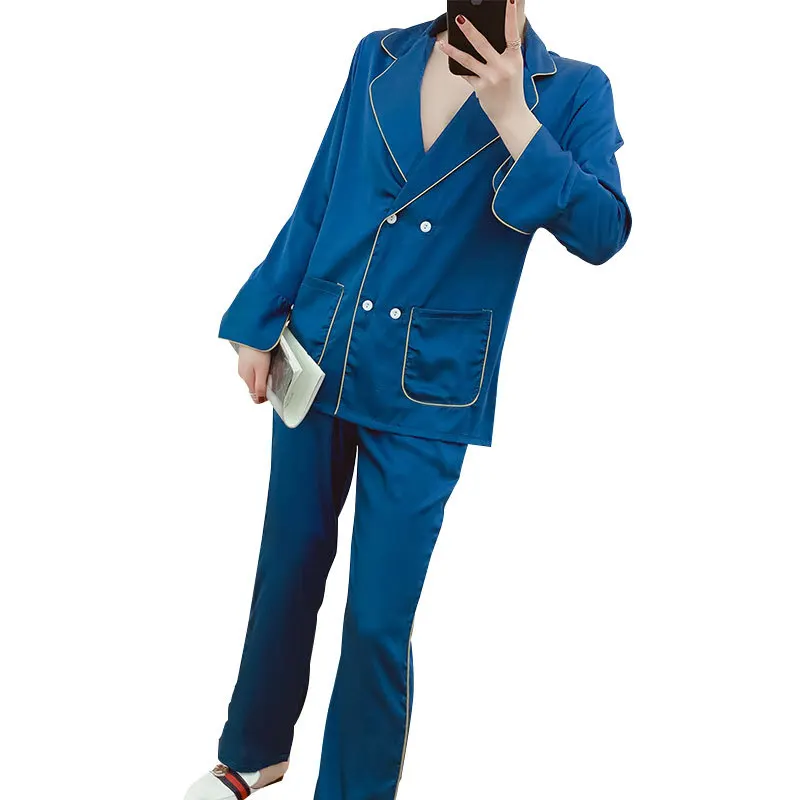 

Silky Gray Sleepwear Nightwear Women 2PCS Pajamas Suit Satin Shirt&Pants Sleep Set Casual Intimate Lingerie Pyjamas Homewear