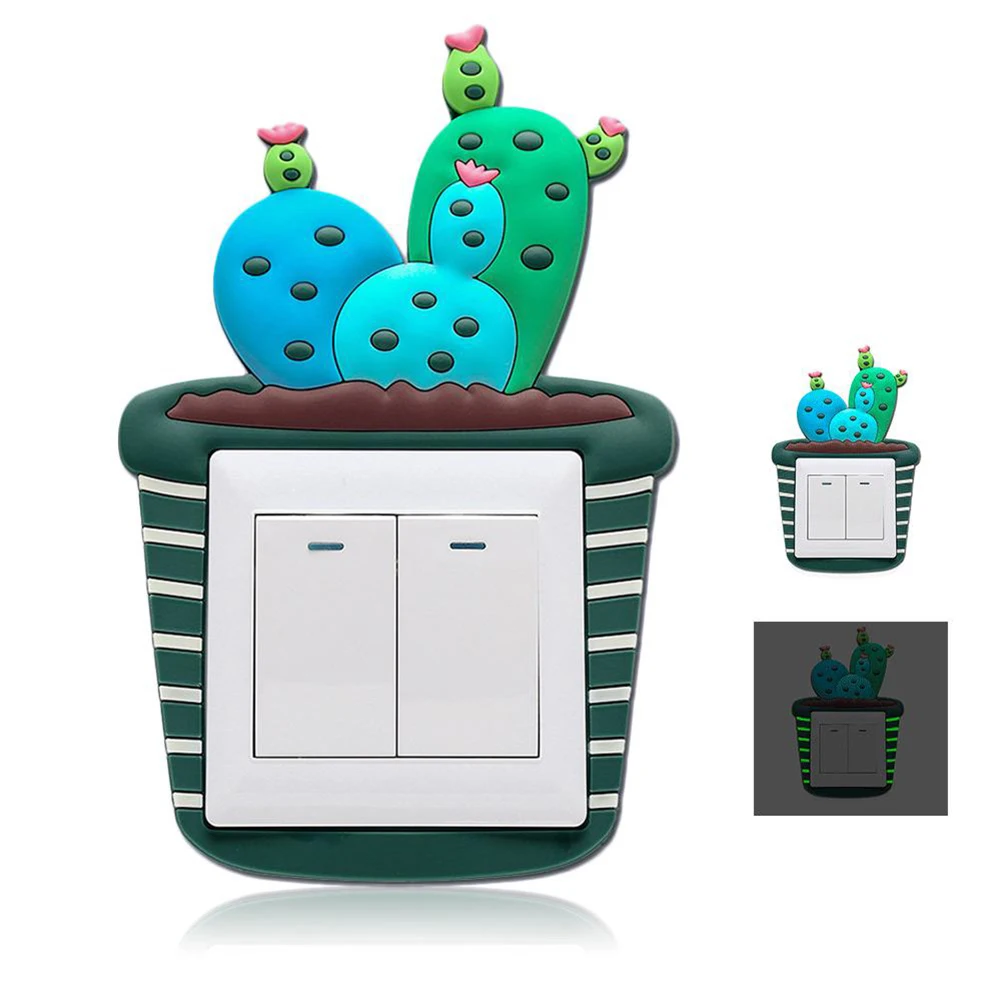 Милый мультфильм 3D кактус Светящиеся Настенные ВКЛ ВЫКЛ Сменные наклейки