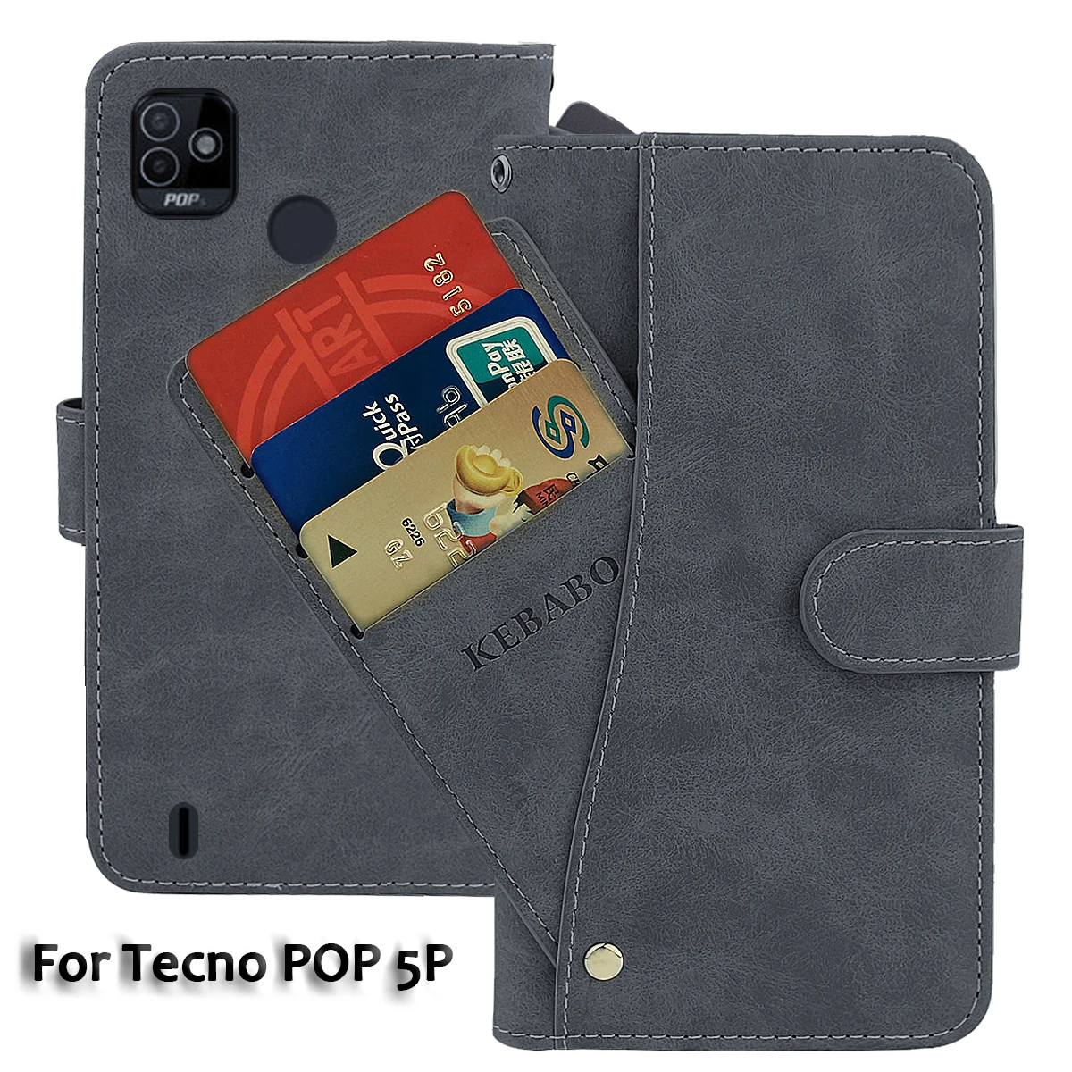 

Leather Wallet Tecno POP 5P Case 6.52" Flip Fashion Luxury Front Card POP 5P Tecno Cover Magnetic Phone Bags