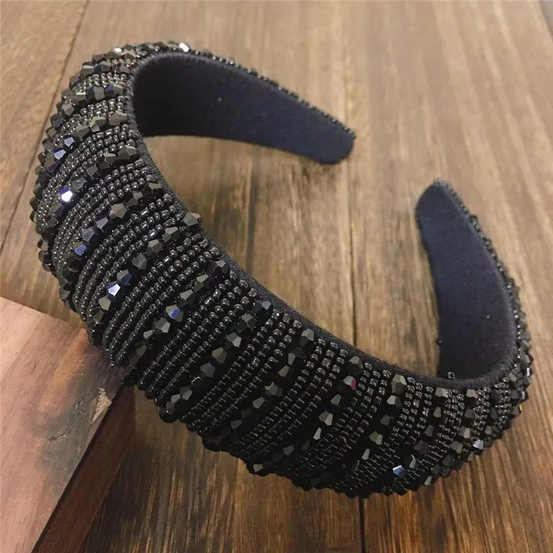 

Black Baroque Sparkly Padded Rhinestones Headbands Full Crystal Hairbands Wide Headwear Hair Accessories Women Gift