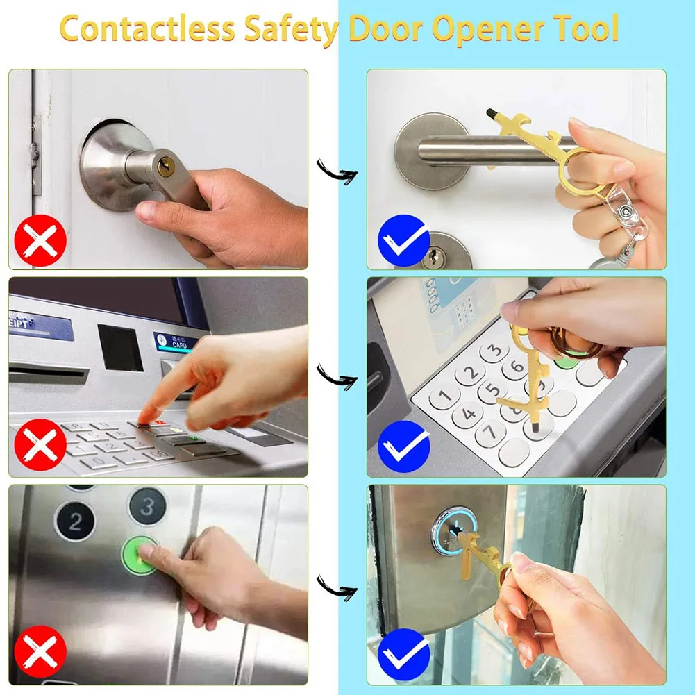 

Non-Contact Door Opener Tool Handheld Keychain Retractable Chain Kit for Handles Buttons @M23