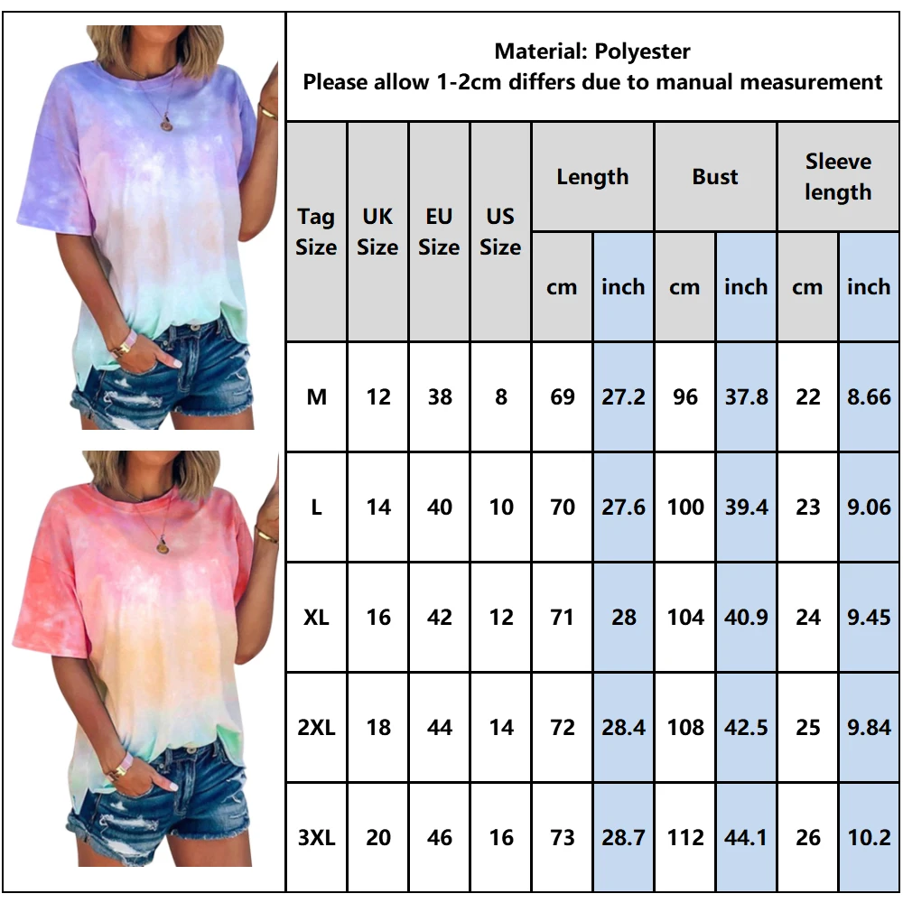 

Tie Dye Tee Tops for Women Print Blouse Short Sleeve Summer Fashion Woman Top T-shirt Loose One Shoulder O-neck Female Tees D30