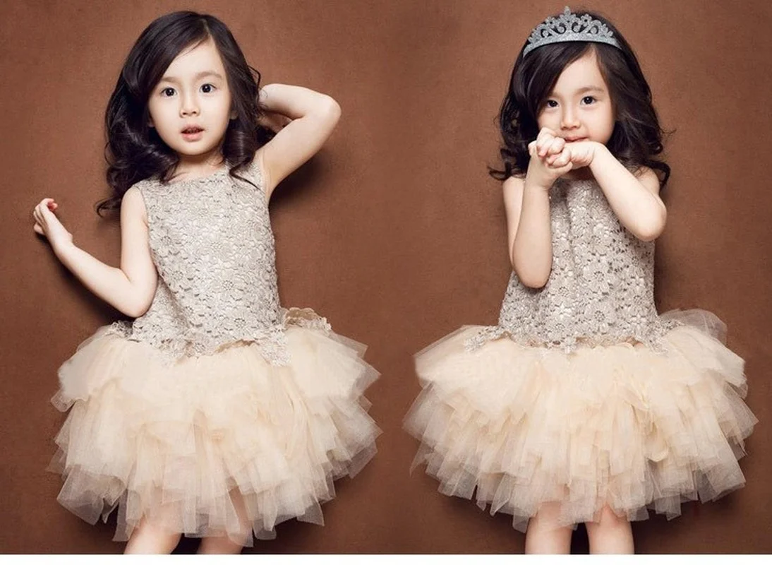 

Summer New Children's Round Neck Sleeveless Chiffon Champagne Girl Puffy Yarn Fashion Costume Party Dress for Kids Girl GD28