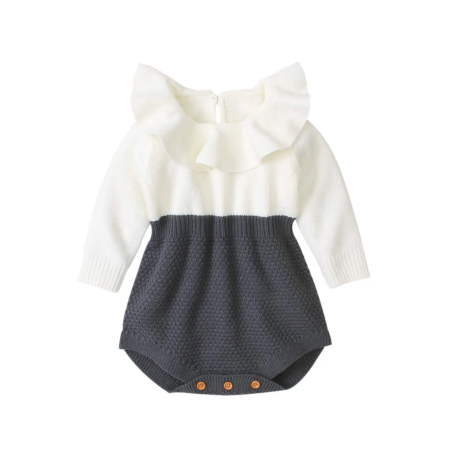 

Newborn Warm Knitted Romper Baby Girls Long Sleeve Romper Color Patchwork Outfit Clothes 0-24M