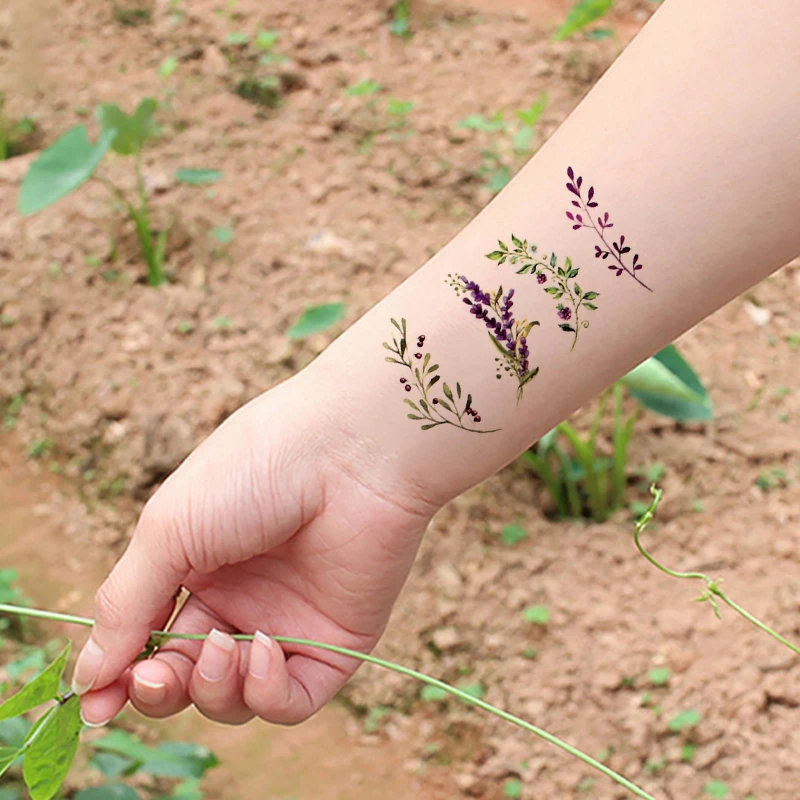 Waterproof Temporary Tattoo sticker purple rose flower leaf plant small tatto flash tatoo fake tattoos for girl women kid | Красота и