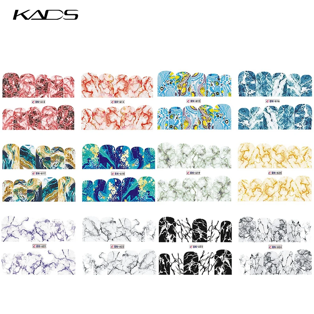 12 Sheets BN613-624 KADS мраморная серия наклейка на ногти водная переводная наклейка для нейл-арта наклейка s DIY Мода обертывания красота украшения аксессуары для ногтей - Цвет: 12 Sheets BN613-624