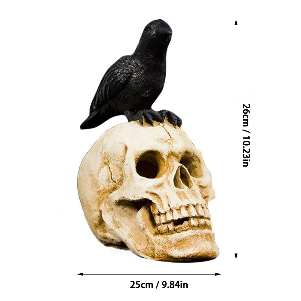 Halloween Black Crow Skull Head Figurine Ornament Skeleton Bones Gothic Art 26x25cm/10.3x9.9inch | Дом и сад