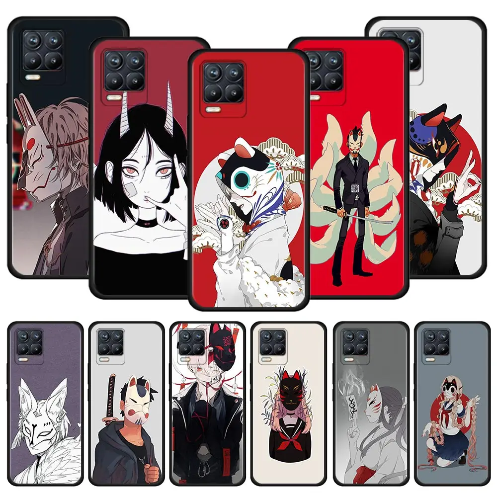 

Phone Case For Oppo Realme GT 8 7 6 5 Pro C3 C11 C21 C21Y C20A XT X7 X50 Pro Ultra Silicone Capa Black Shell Anime Fox Mask