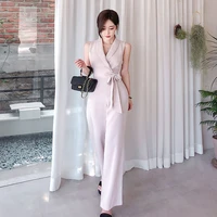 elegant business sleeveless jumpsuits women new wide leg long playsuits casual office lady work wear rompers