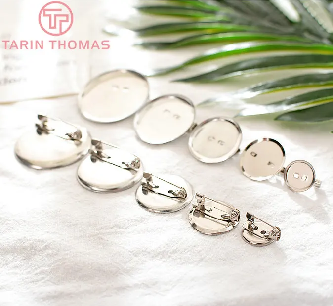 Брошь в форме диска из металла с имитацией родия 15 шт.|brooch base|iron discjewelry base |