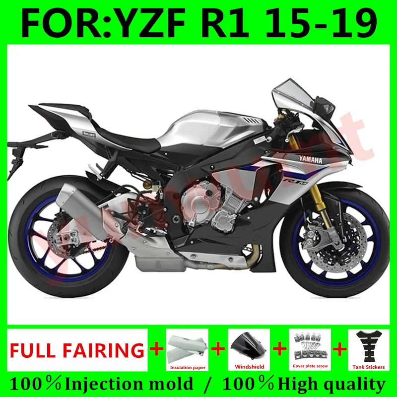

New ABS Motorcycle whole Fairing kit for YAMAHA YZFR1 2015 2016 2017 2018 YZF R1 15 16 17 18 19 YZF1000 Fairings set blue silver