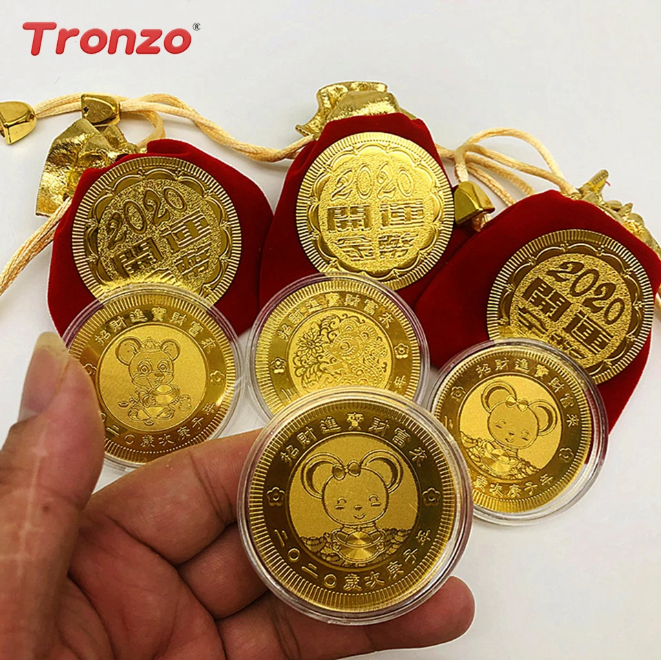 Новогодний подарок Tronzo мышь символ 2020 крыса золотая фольга памятные монеты
