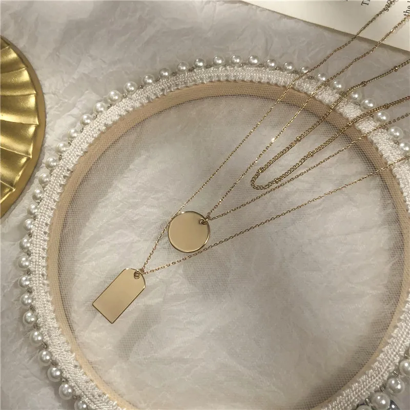 

European simple fashion personality web celebrity three layer detachable round square pendant necklace