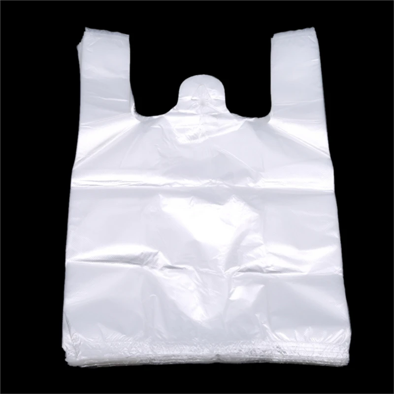 

Popular Useful Plastic Shopping Bag 100Pcs Transparent Shopping Bag Supermarket Plastic Bags With Handle Food Packaging
