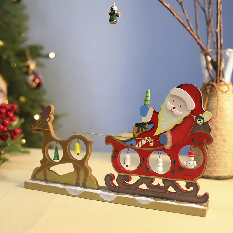 

Новогодний декор в скандинавском стиле, 30 см, тележка с Санта-Клаусом и оленем, домашний декор, искусственные деревянные рождественские нас...