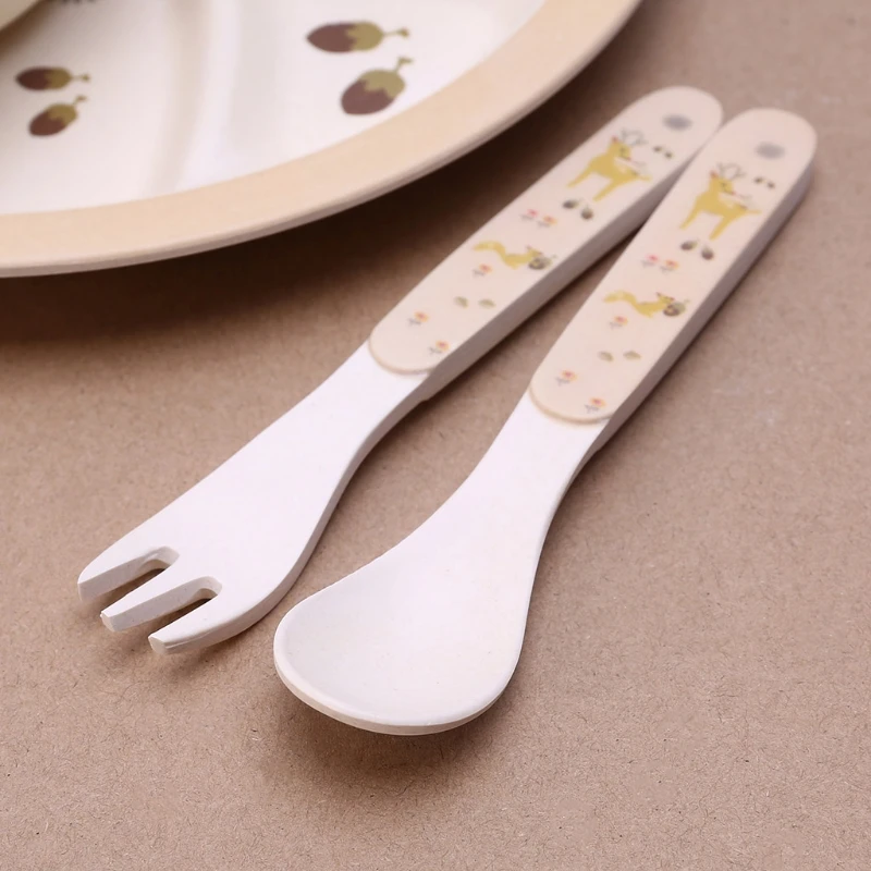 5 шт. тарелка для кормления ребенка вилки ложка чашка набор посуды Бамбуковая