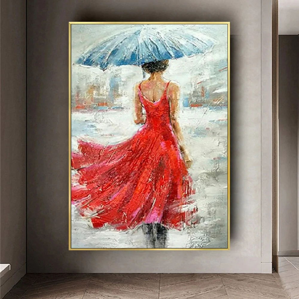 

Selling Hand Painted Modern Abstract Noble Red Dress Woman Canvas Painting Nordic oil painting Wall Art for Home Decor pictures