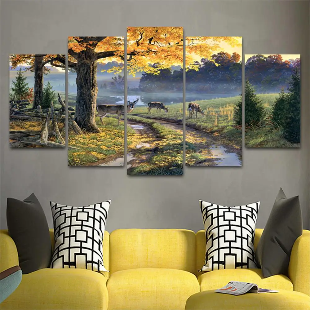 

Drop shipping 5 Panel Wall Art Pictures Canvas Painting abstract canvas poster painting decoration for living room LW361