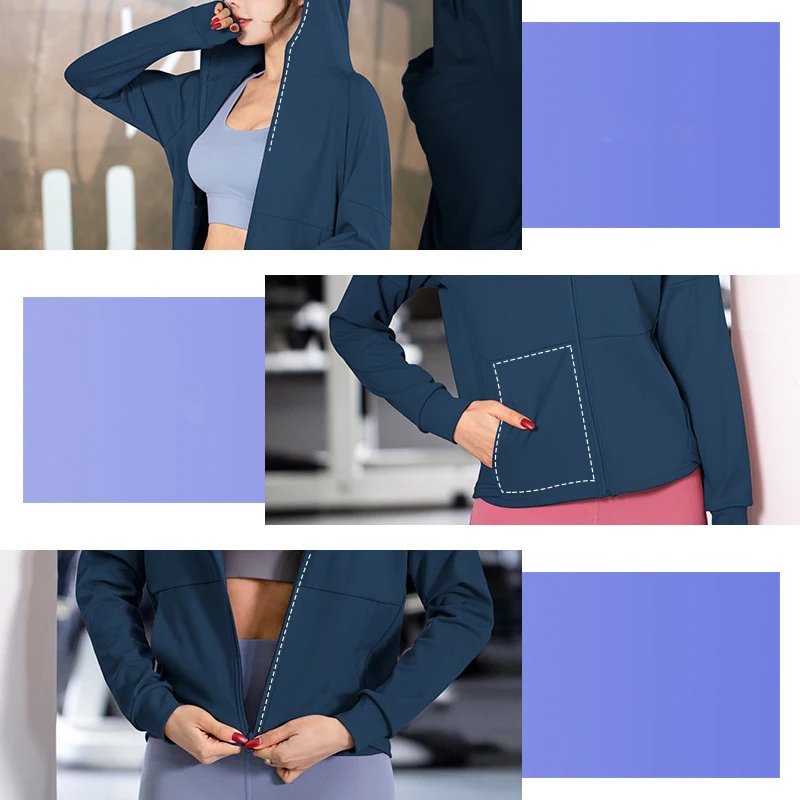 Sport Coat for Women Hooded Zipper Running Jacket Stretch Quick Dry Yoga Wear Long Sleeve Training Fitness Sportwear S-XXL Mujer
