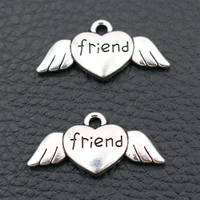 15pcs silver plated heart shaped angel wings metal pendant diy fashion necklace bracelet charm jewelry making 2613mm a2054