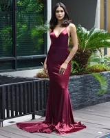 Burgundy Prom Dresses 2019 Mermaid Backless Satin Spaghetti Straps Party Maxys Long Prom Gown Sexy Evening Dress Robe De Soiree