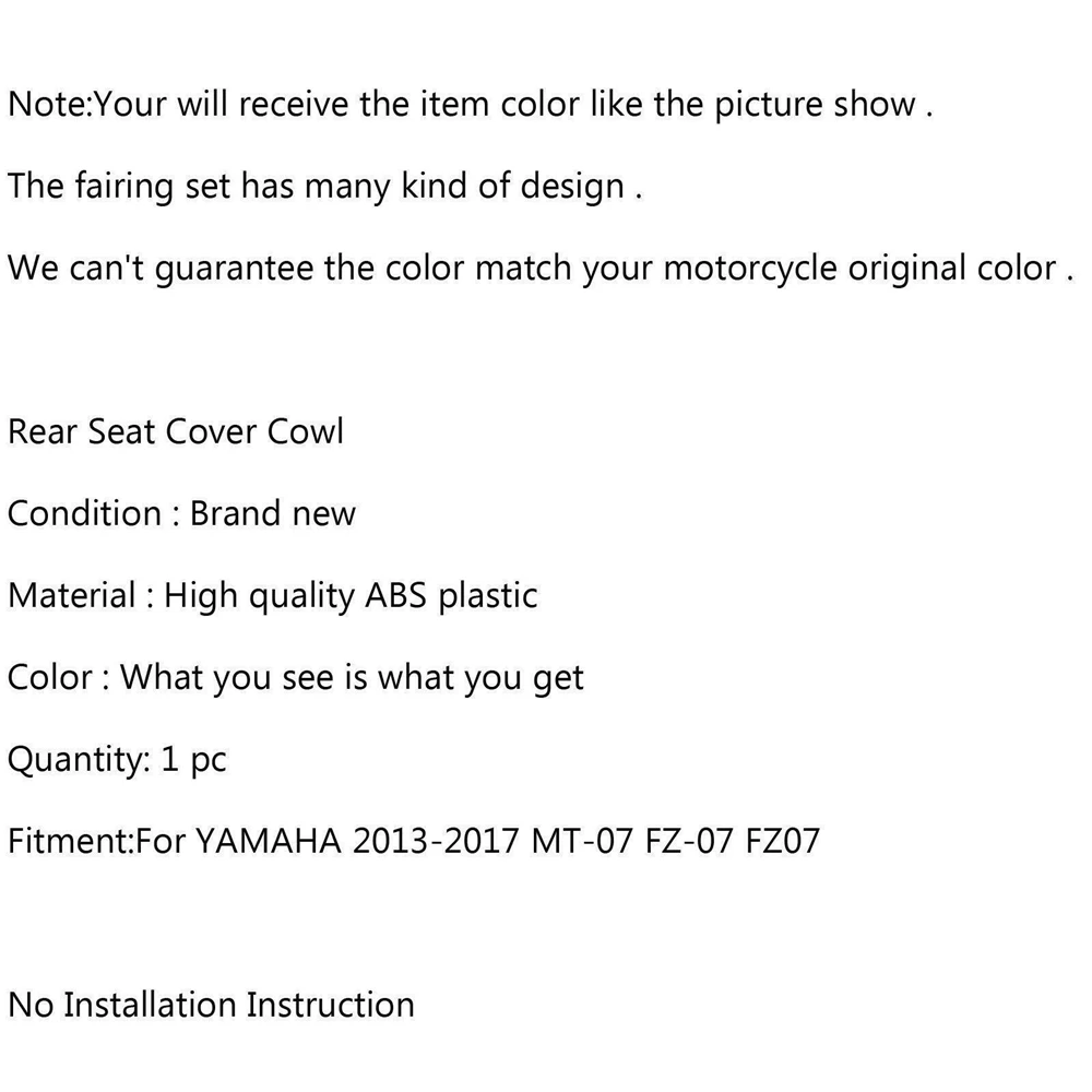 

New Pillion Rear Seat Solo Cowl Fairing Cover For YAMAHA 13-2017 MT-07 FZ07