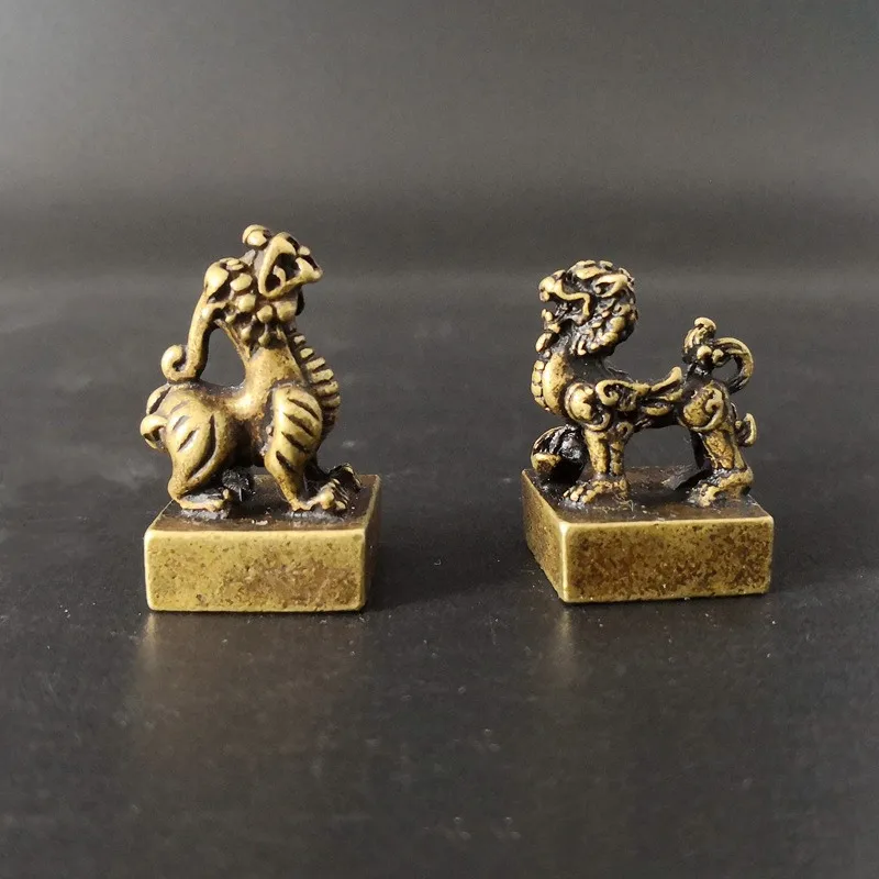 Китайская латунная медная статуя богатства животных единорога зверя пиксиу с