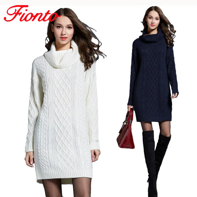 Зимнее теплое платье большого размера с длинным рукавом Женские однотонные