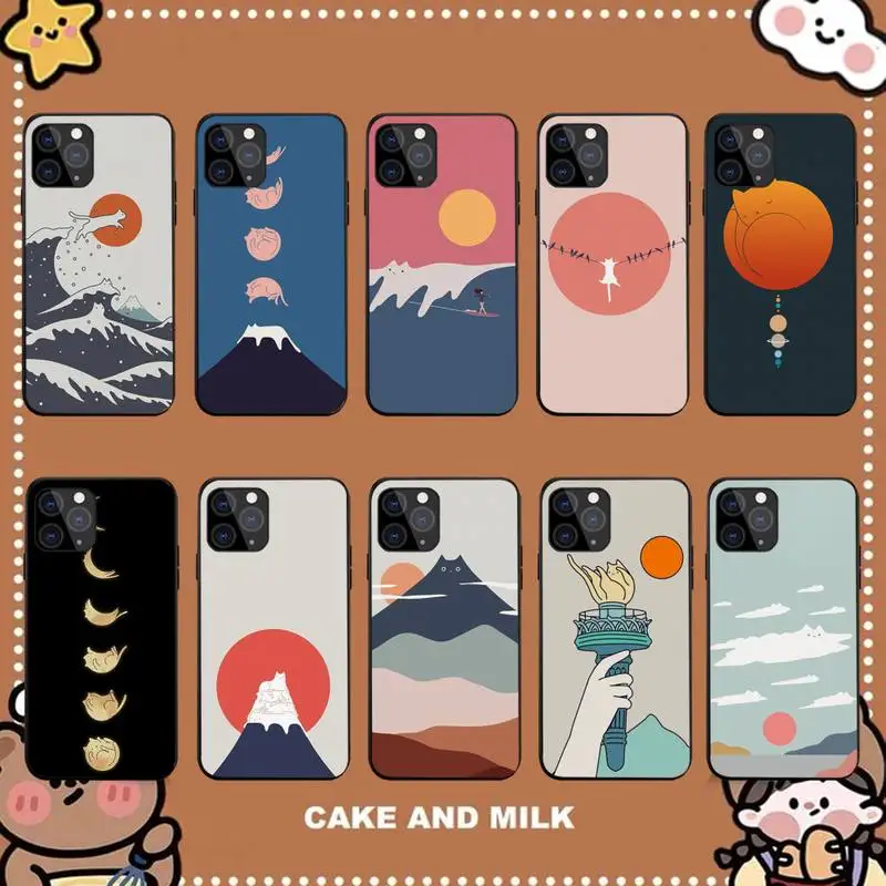 

Abstract Art Cat Mount Fuji Japan Landscape Phone Case for iPhone 11 12 13 mini pro XS MAX 8 7 6 6S Plus X 5S SE 2020 XR case