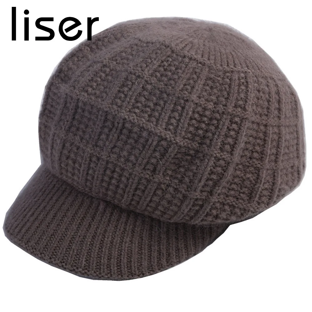 

LISER Women Peaked Cap Female Winter Hats Woolen Acrylic Rabbit Hair Solid Color Keep Warm High Quality Outdoor Fashion