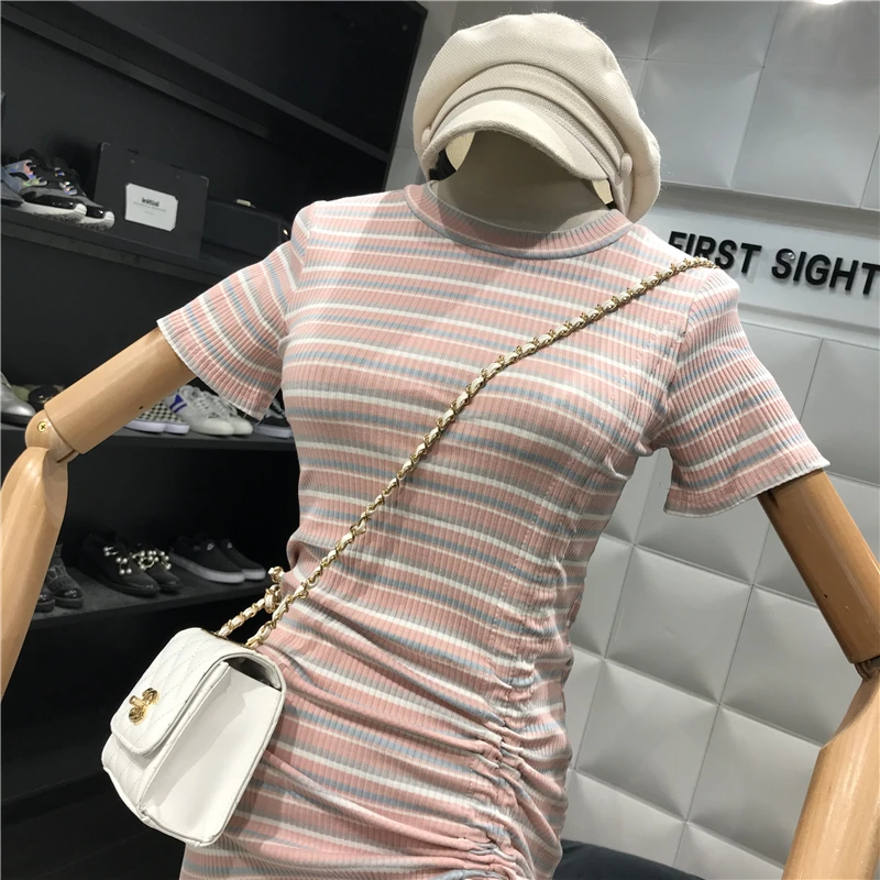 Женское облегающее платье на завязках Клубное Короткое с круглым вырезом и