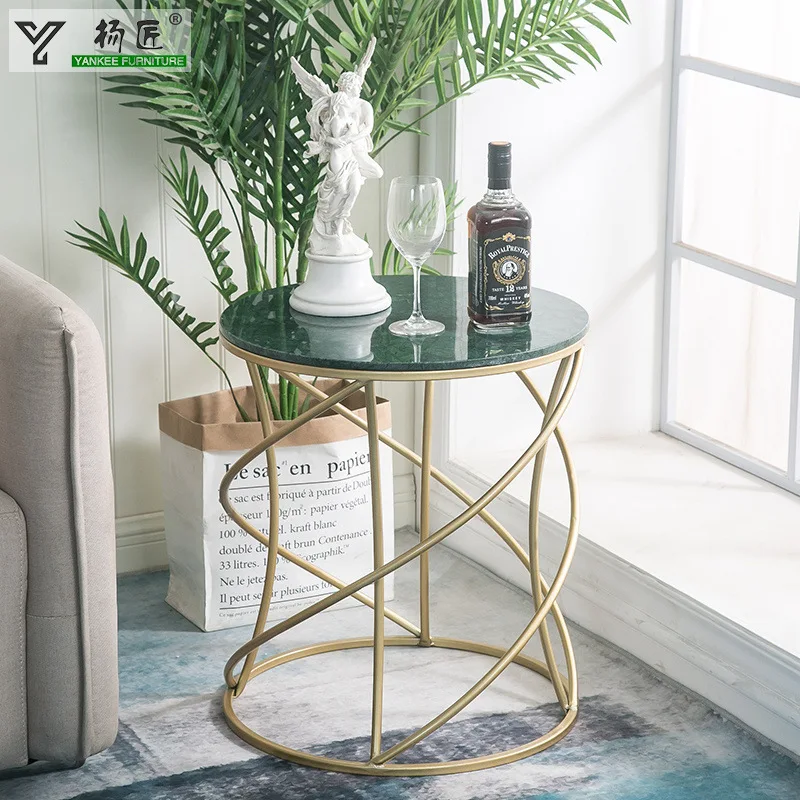 Круглые креативные золотистые металлические мраморные журнальные столики
