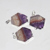 natural slice purple crystal quartz octagon pendant jewelry making 2020 women large raw geode druzy stones charm point femme
