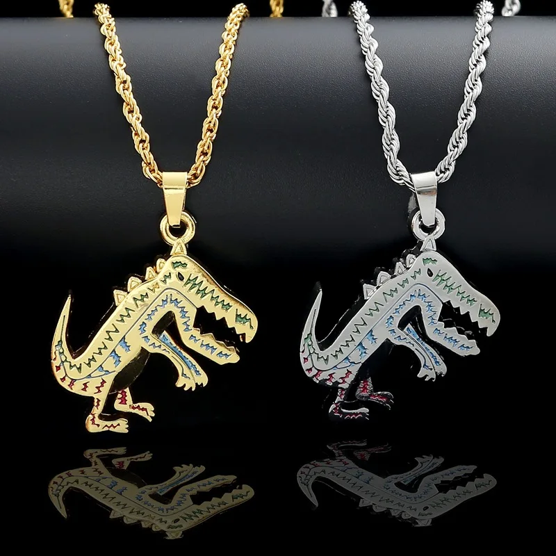 

кулон мужской Из нержавеющей стали ожерелье с подвесками в форме динозавров в стиле «панк» в стиле хип-хоп для шеи цепи для мужчин и женщин т...