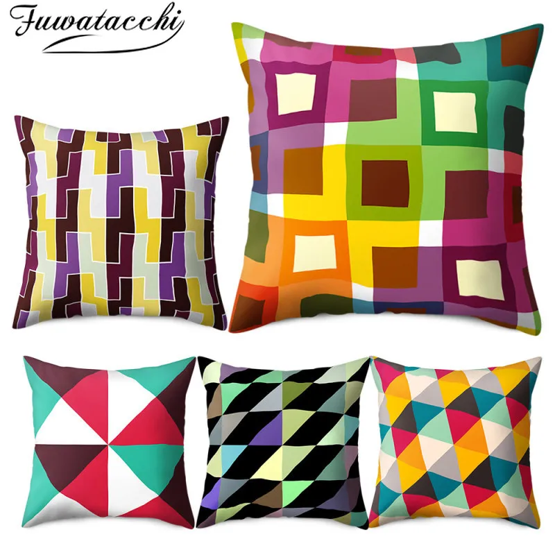 Fuwatacchi Geometric Pattern Pillow Case Color Stripes Printed Cushion Cover for Home Sofa Couch Decorative Pillowcases 45x45cm | Дом и сад