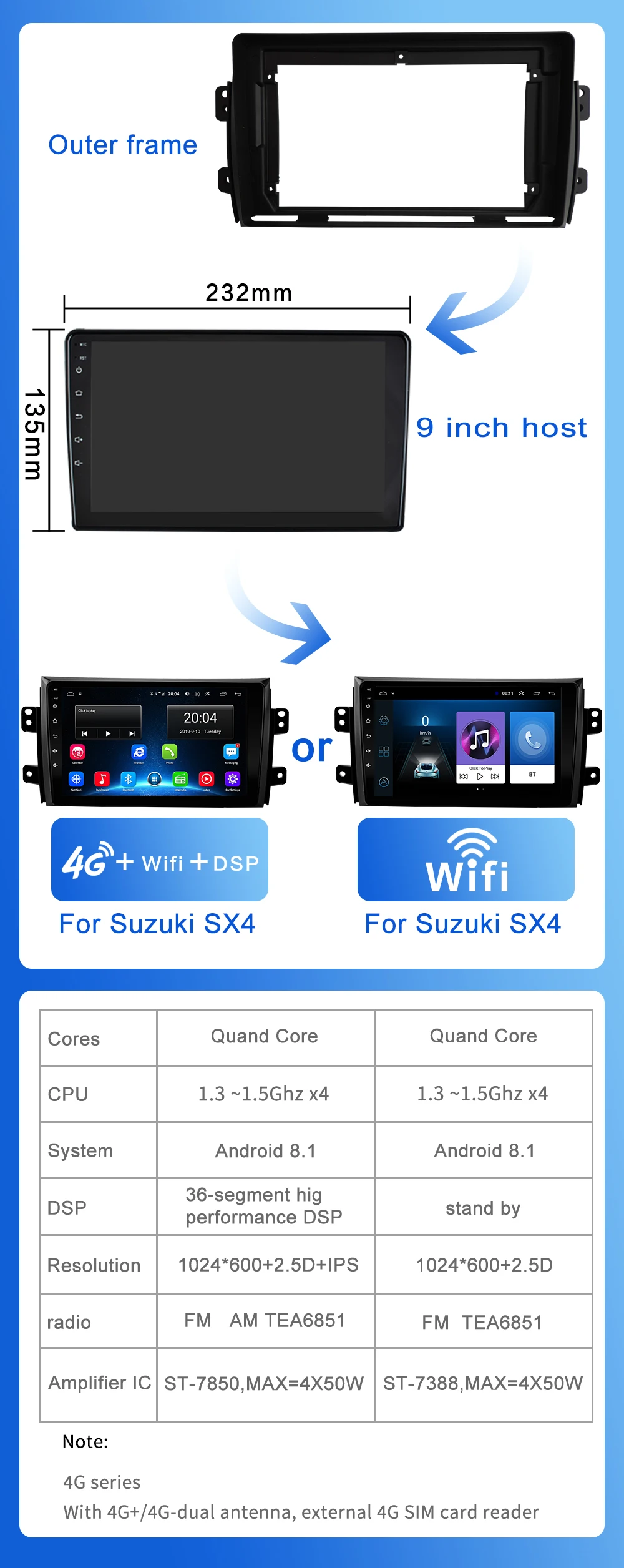 2G+ 32 2 din Android 8,1 4G чистая Автомобильная радио мультимедиа видео плеер для Suzuki SX4 2006 2007 2008 2009 2010 2011 2012 WiFi BT DSP