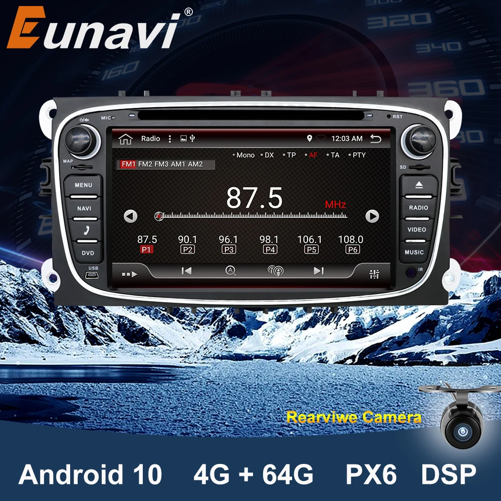 Eunavi 2 din Android 10 Автомобильный мультимедийный dvd плеер для FORD Focus Mondeo S MAX C Galaxy 4 ГБ 64