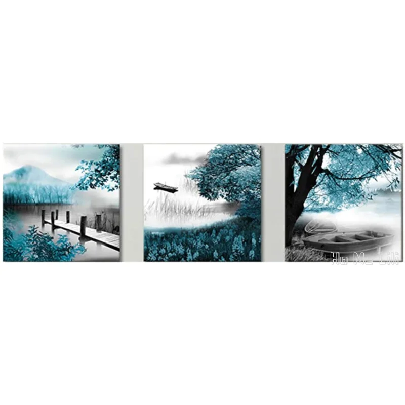 

By Ho Me Lili Wall Art Blue Landscape Canvas Tree Forest Painting Lake And Mountain Nature Modern Artwork For Home Kitchen Decor