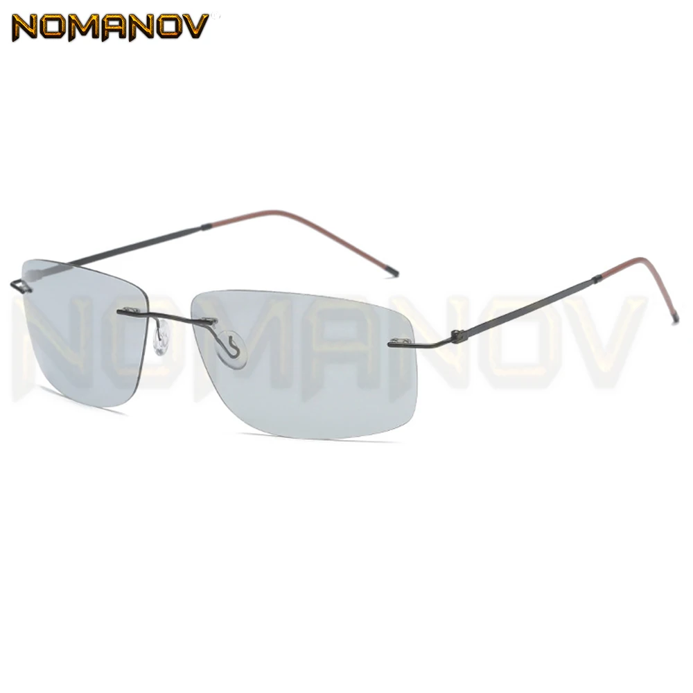 Солнцезащитные очки без оправы для мужчин и женщин стильные фотохромные серые