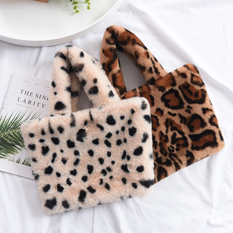 

Winter Faux Fur Women Shoulder Bag Fashion Leopard Pattern Ladies Purse Handbags Luxury Soft Plush Female Daily Casual Tote